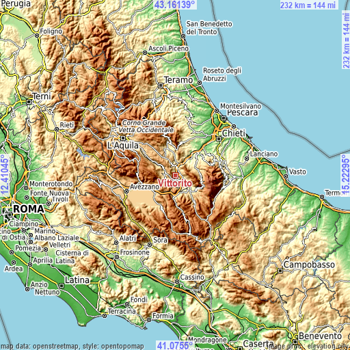 Topographic map of Vittorito