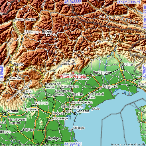 Topographic map of Vittorio Veneto