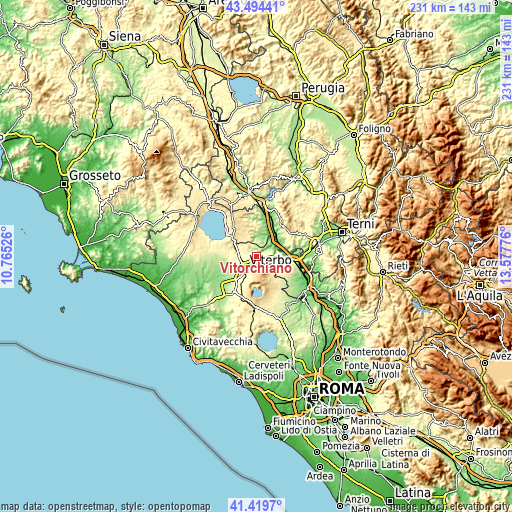 Topographic map of Vitorchiano