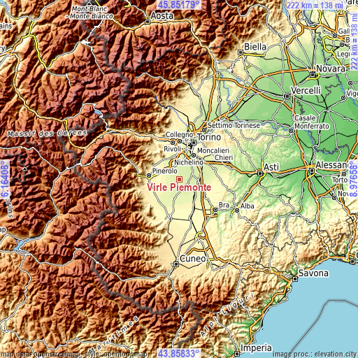 Topographic map of Virle Piemonte