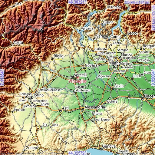 Topographic map of Vinzaglio