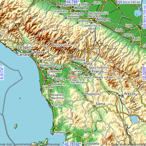 Topographic map of Vinci