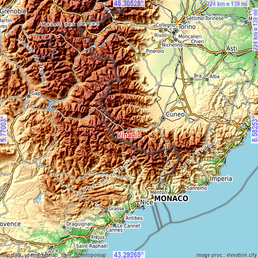 Topographic map of Vinadio