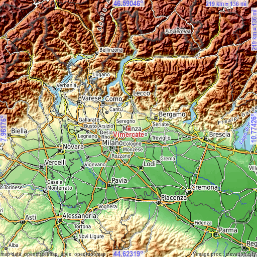 Topographic map of Vimercate