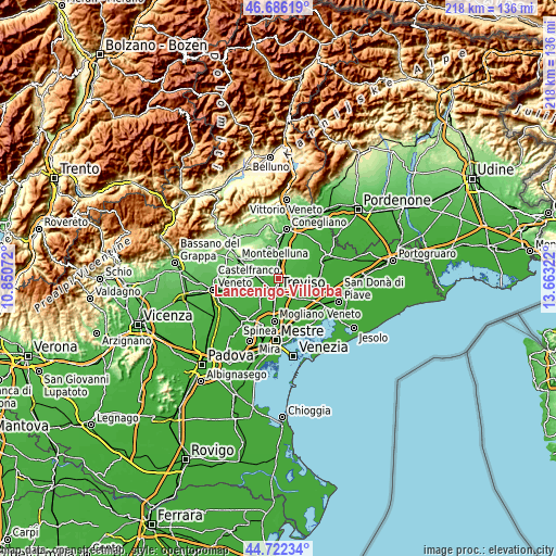 Topographic map of Lancenigo-Villorba