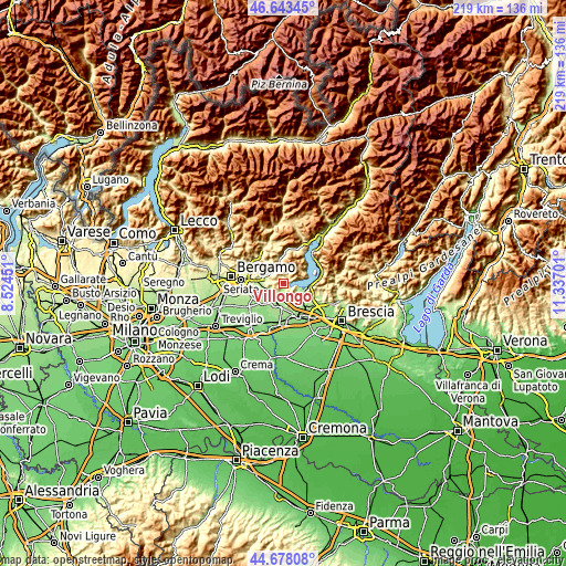 Topographic map of Villongo