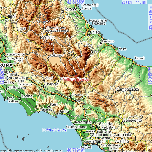 Topographic map of Villetta Barrea