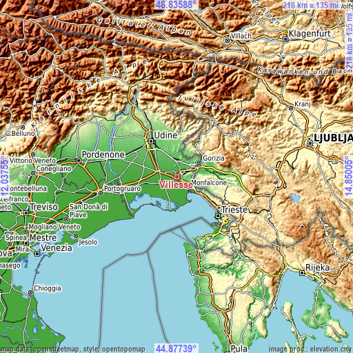 Topographic map of Villesse