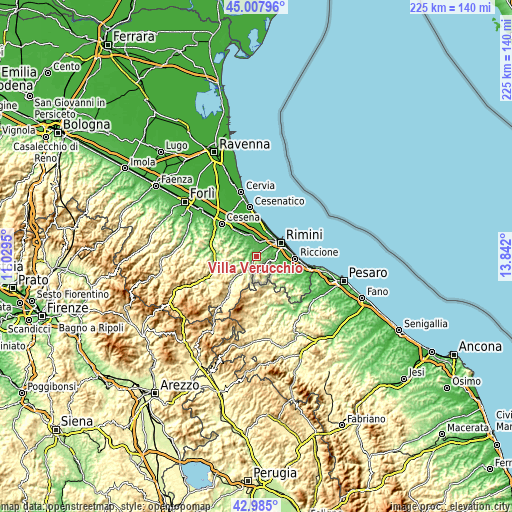 Topographic map of Villa Verucchio