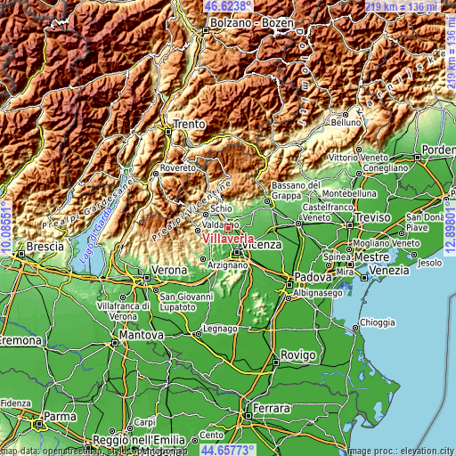 Topographic map of Villaverla