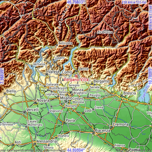 Topographic map of Vergano-Villa