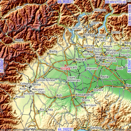 Topographic map of Villata