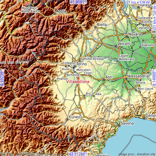 Topographic map of Villastellone