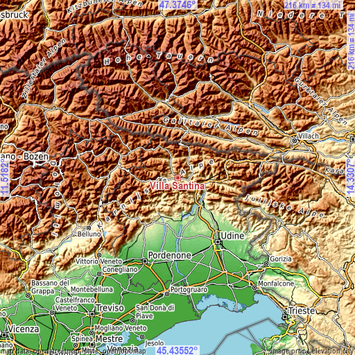 Topographic map of Villa Santina