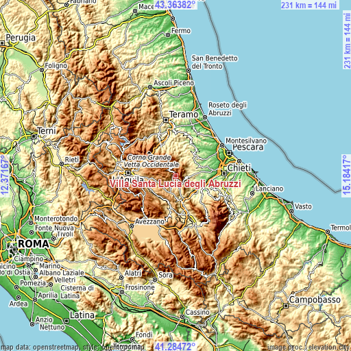 Topographic map of Villa Santa Lucia degli Abruzzi