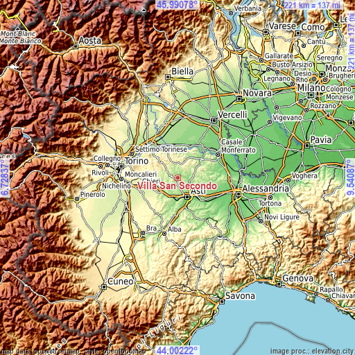 Topographic map of Villa San Secondo