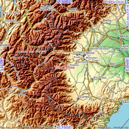 Topographic map of Villar Perosa