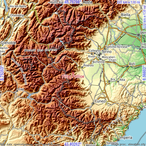 Topographic map of Villar Pellice