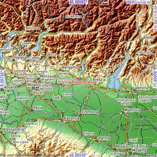 Topographic map of Villa Pedergnano