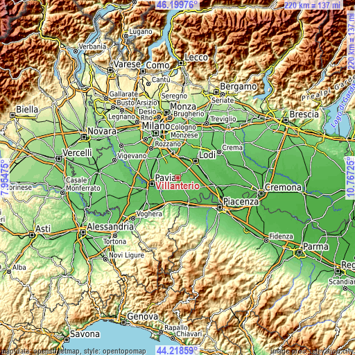 Topographic map of Villanterio