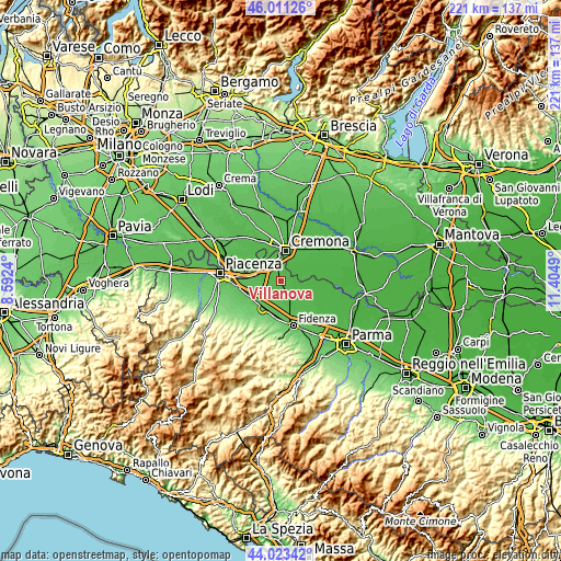 Topographic map of Villanova