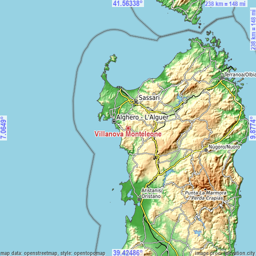 Topographic map of Villanova Monteleone