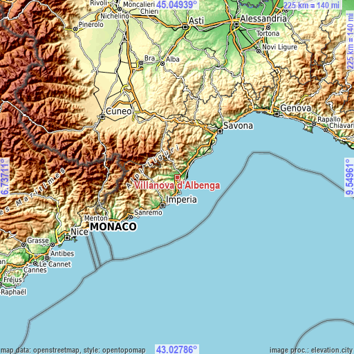 Topographic map of Villanova d'Albenga