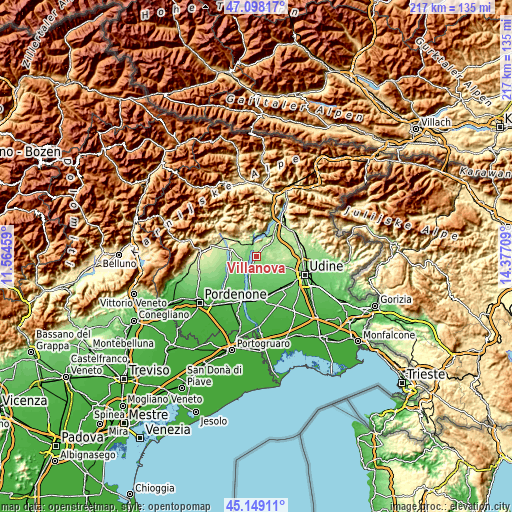 Topographic map of Villanova