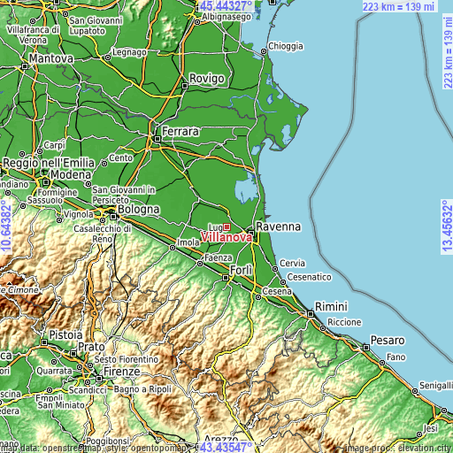 Topographic map of Villanova