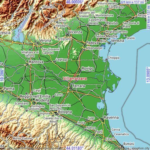 Topographic map of Villamarzana