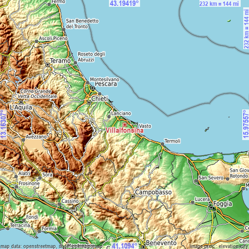 Topographic map of Villalfonsina