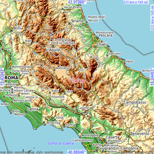 Topographic map of Villalago