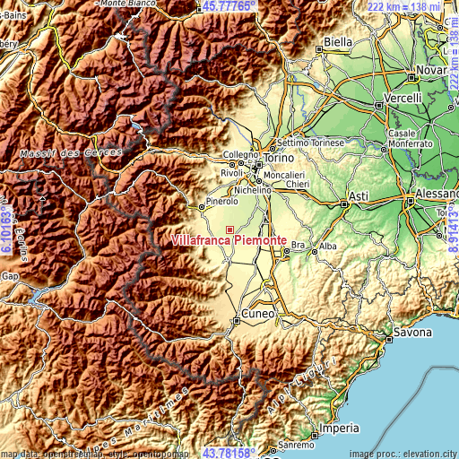 Topographic map of Villafranca Piemonte