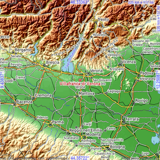 Topographic map of Villafranca di Verona