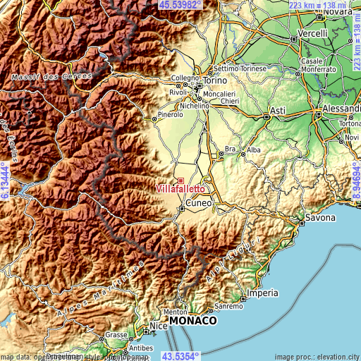 Topographic map of Villafalletto