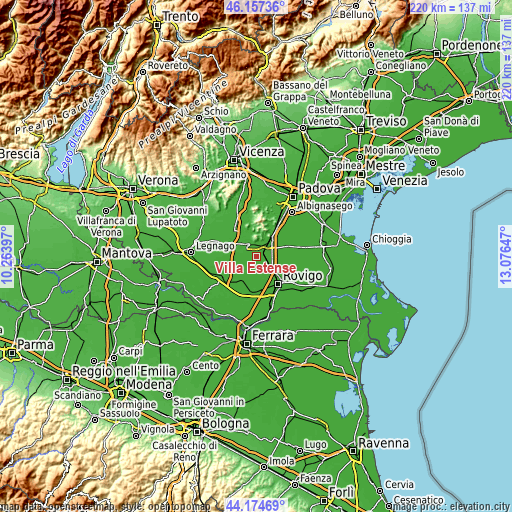 Topographic map of Villa Estense