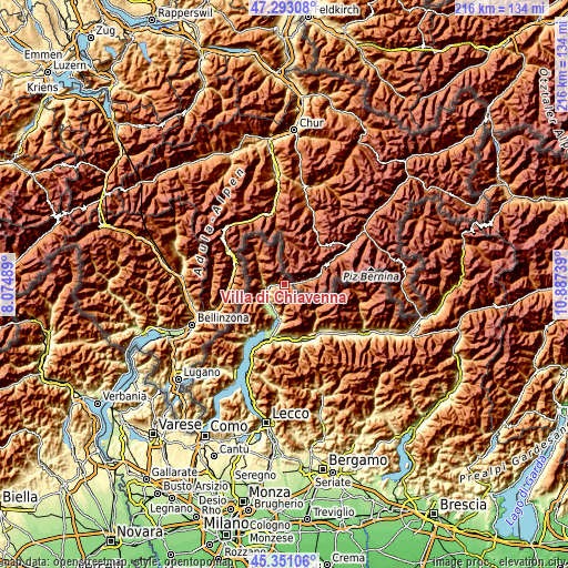 Topographic map of Villa di Chiavenna