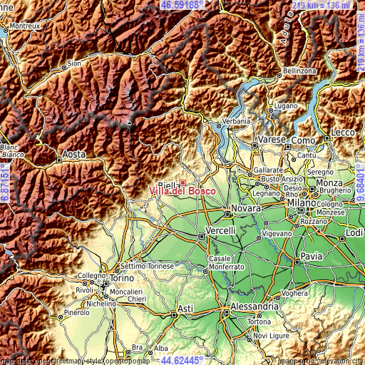 Topographic map of Villa del Bosco