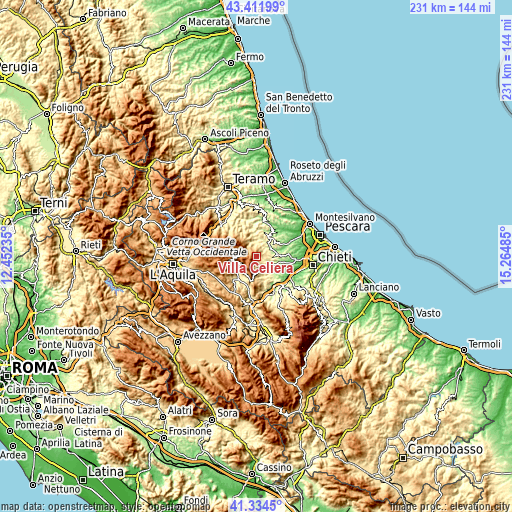 Topographic map of Villa Celiera