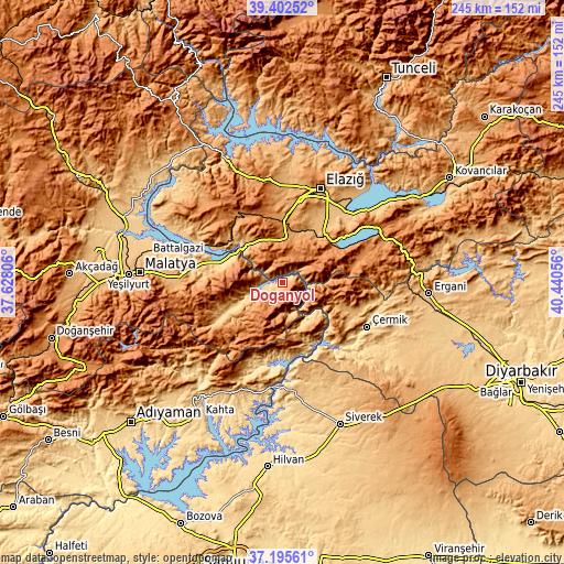 Topographic map of Doğanyol