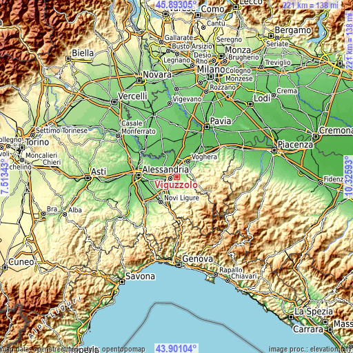 Topographic map of Viguzzolo