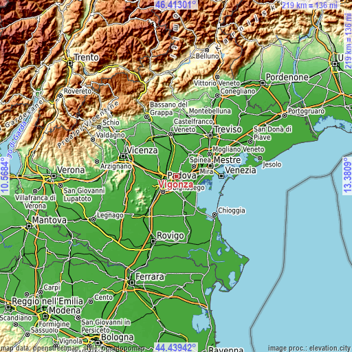 Topographic map of Vigonza
