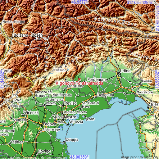 Topographic map of Vigonovo-Fontanafredda