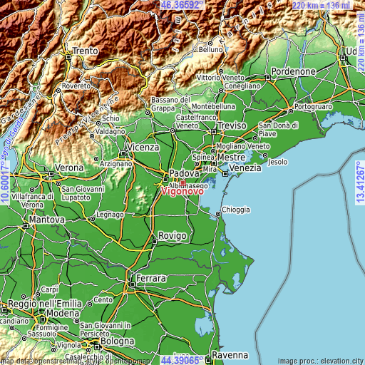 Topographic map of Vigonovo