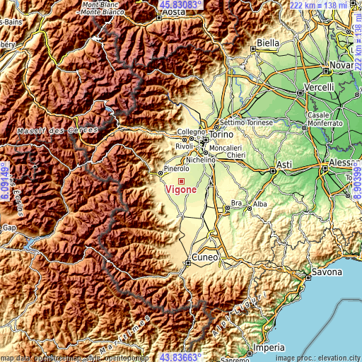 Topographic map of Vigone