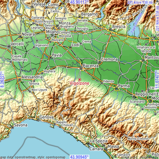 Topographic map of Vigolzone