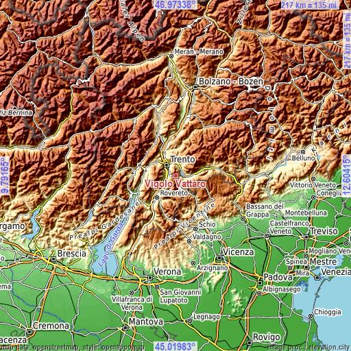 Topographic map of Vigolo Vattaro