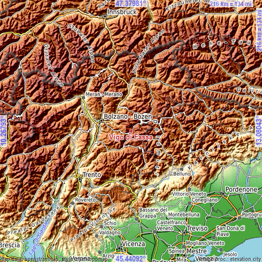 Topographic map of Vigo di Fassa