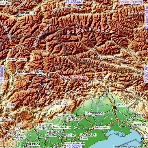 Topographic map of Vigo di Cadore