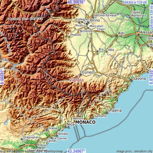 Topographic map of Vignolo